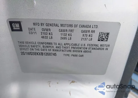 2011 Chevrolet Impala Lt z USA, uszkodzony, nr VIN 2G1WG5EKXB1268745